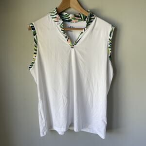 Coral Bay Golf Polo Tank Womens Sz XL‎ White Ribbed Sleeveless Band V Neck